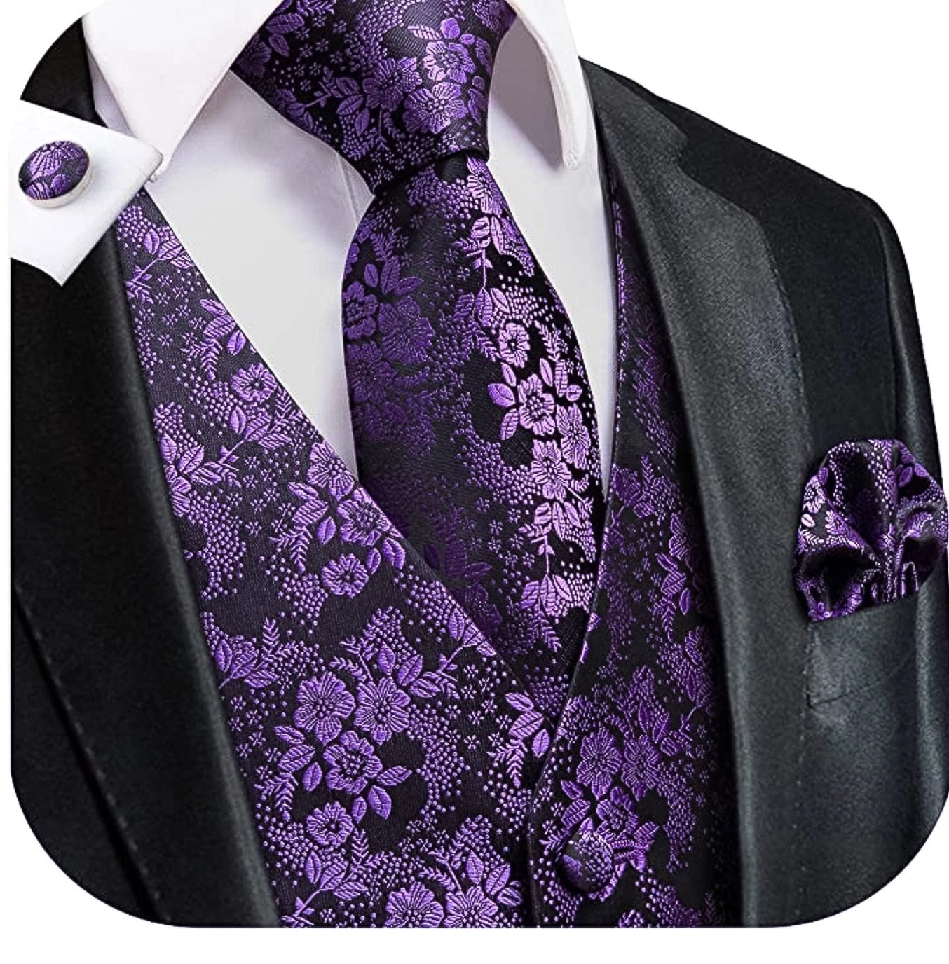 Completo Viola Scuro: Gilet, Cravatta, Pochette, Gemelli - Eleganza Italiana MJ-0015
